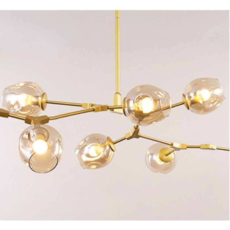 Lámpara Chandelier 6 dorado bolas cognac